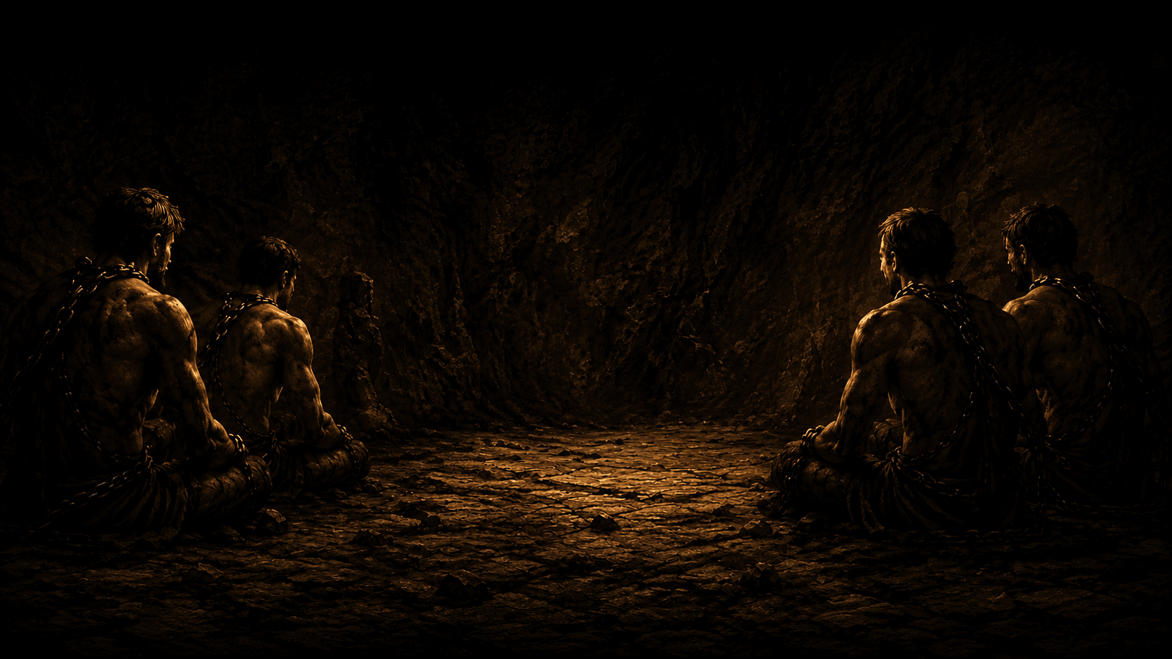 Chained figures in cave